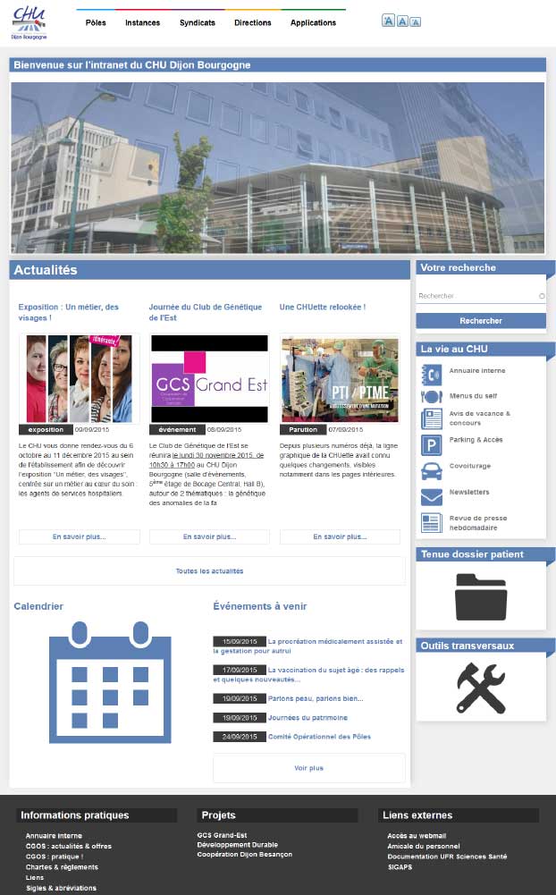 Screen nouvelle page d'accueil intranet CHU Dijon